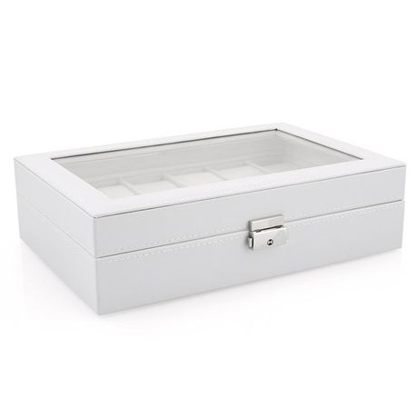 White leather 12 piece watch box